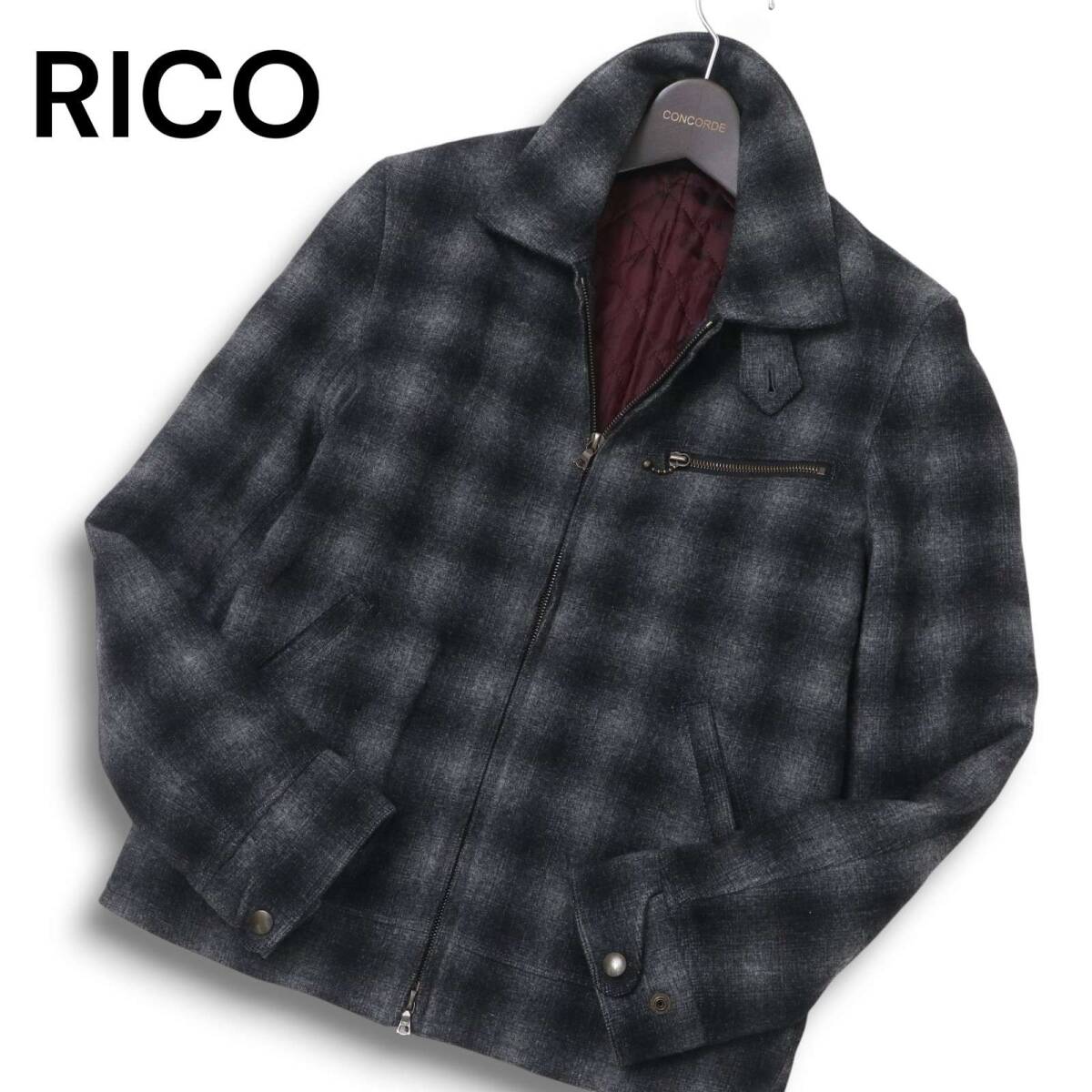 RICO リコ 秋冬★ 中綿 裏キルティング ウール オンブレーチェック ジップ ジャケット ブルゾン Sz.S メンズ 日本製拍卖