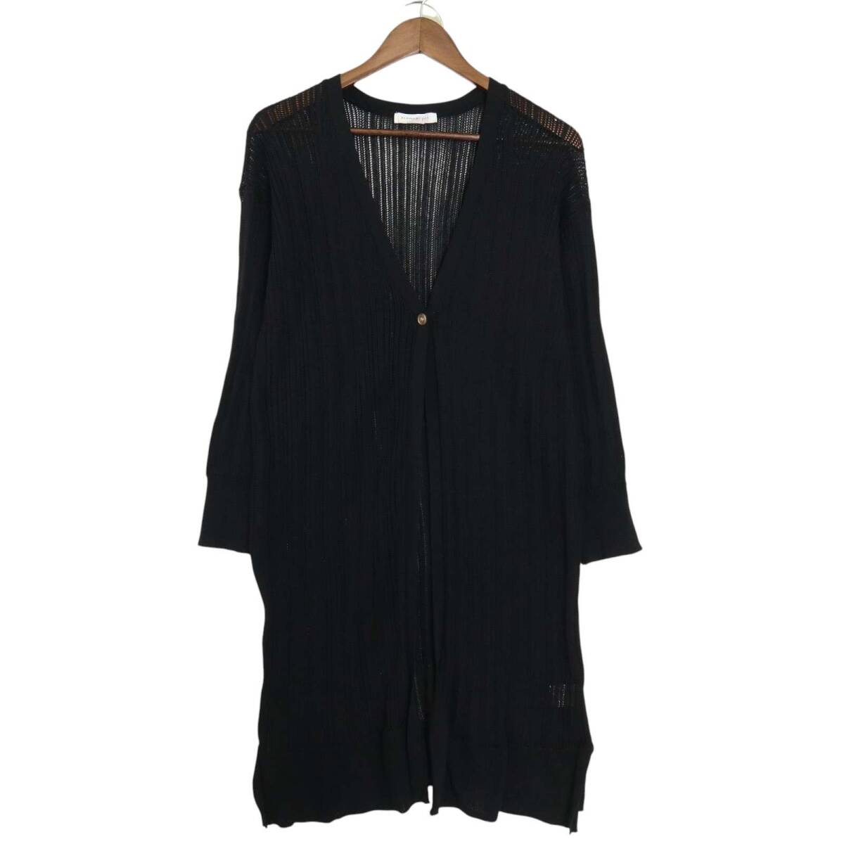 AS KNOW AS plus アズノウアズ プラス 春夏★ シアー ニット ロング カーディガン 羽織り Sz.F レディース 黒拍卖
