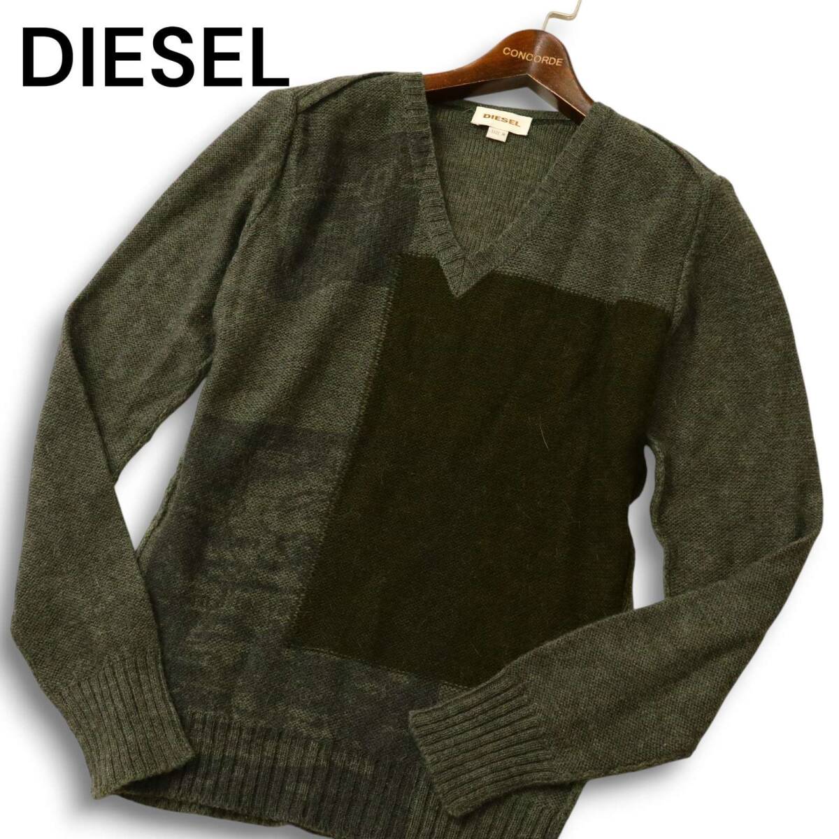 DIESEL ディーゼル 秋冬 パターン切替★ アルパカ ウール混 Vネック ニット セーター Sz.M メンズ拍卖