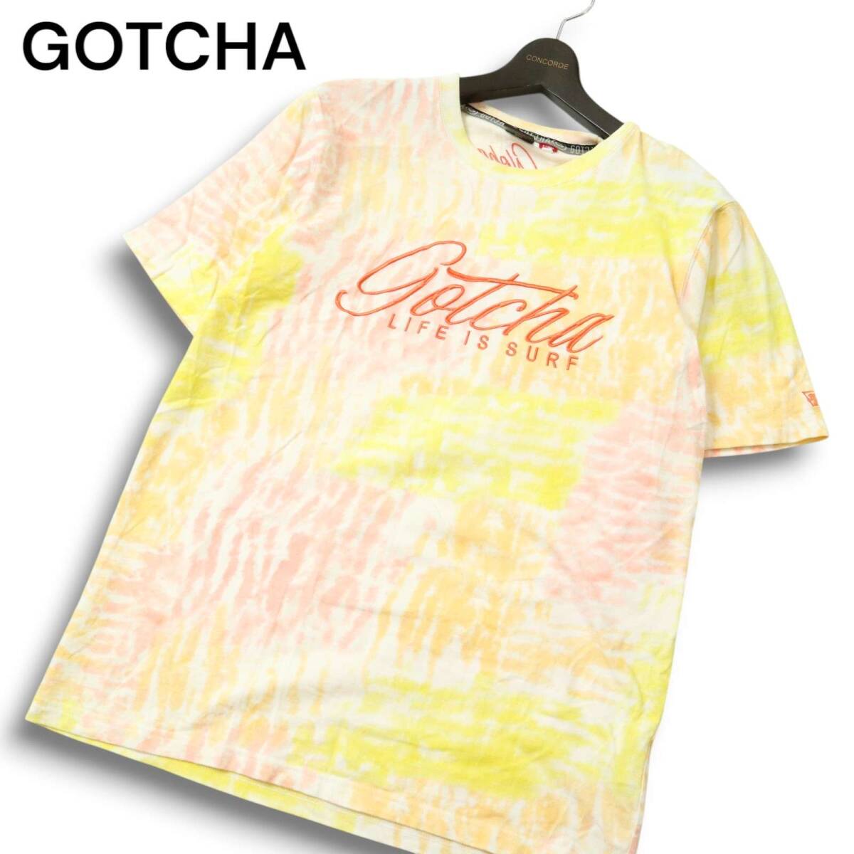 GOTCHA ガッチャ 春夏★ タイダイ染め マーブル模様 ロゴ刺繍 半袖 Tシャツ カットソー Sz.XL メンズ 大きいサイズ サーフ拍卖