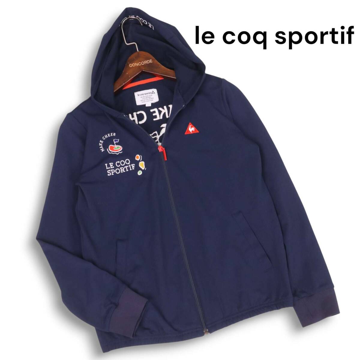 le coq sportif GOLF ルコック スポルティフ ゴルフ 通年★ 刺繍 フーディー フルジップ パーカー Sz.M レディース ネイビー拍卖