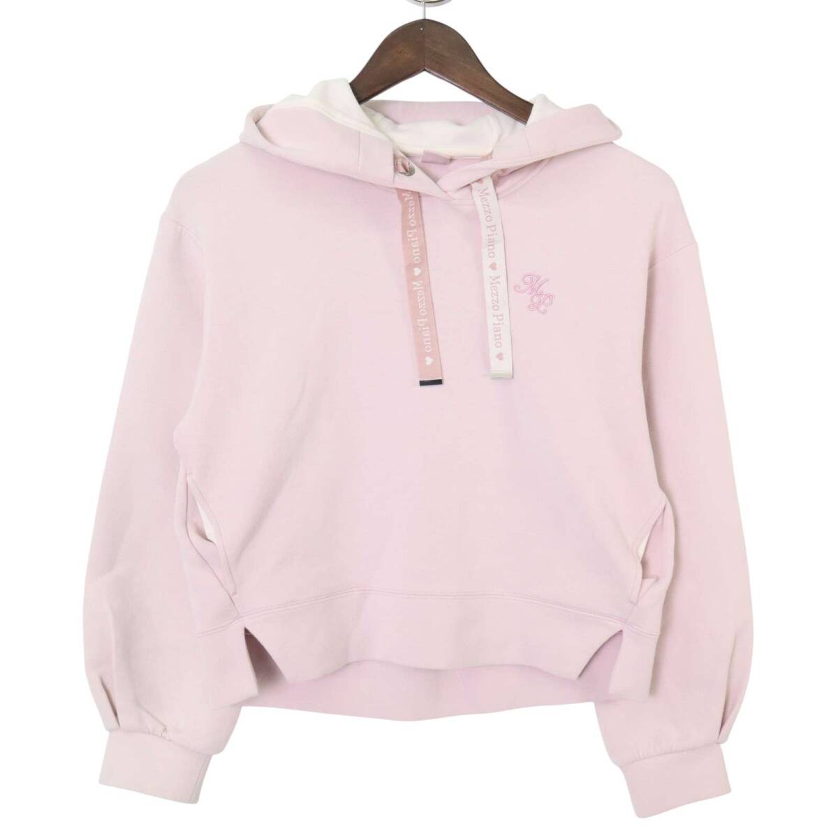 mezzo piano メゾピアノ 通年 ストレッチ★ フーディー クロップド パーカー Sz.L キッズ拍卖