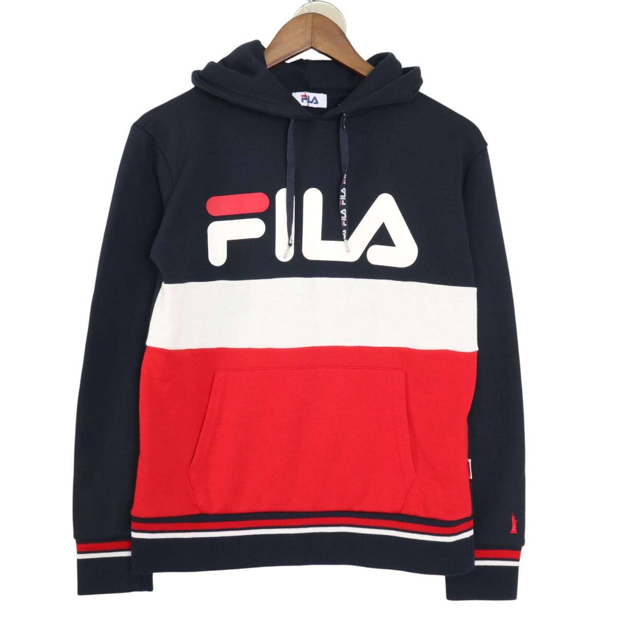 EAST BOY × FILA イーストボーイ フィラ 通年 スウェット ストレッチ フーディー パーカー Sz.9 レディース ネイビー拍卖