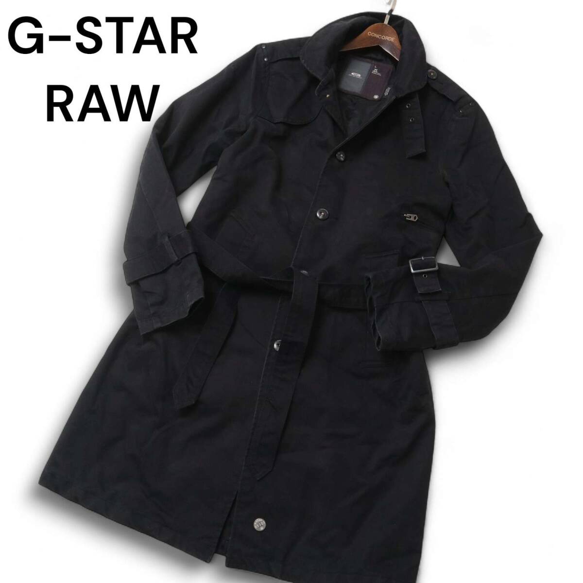 G-STAR RAW ジースター ロウ 通年〜秋冬 NEW GARBER PALETOT★ ロング シングル トレンチ コート Sz.L メンズ 黒拍卖