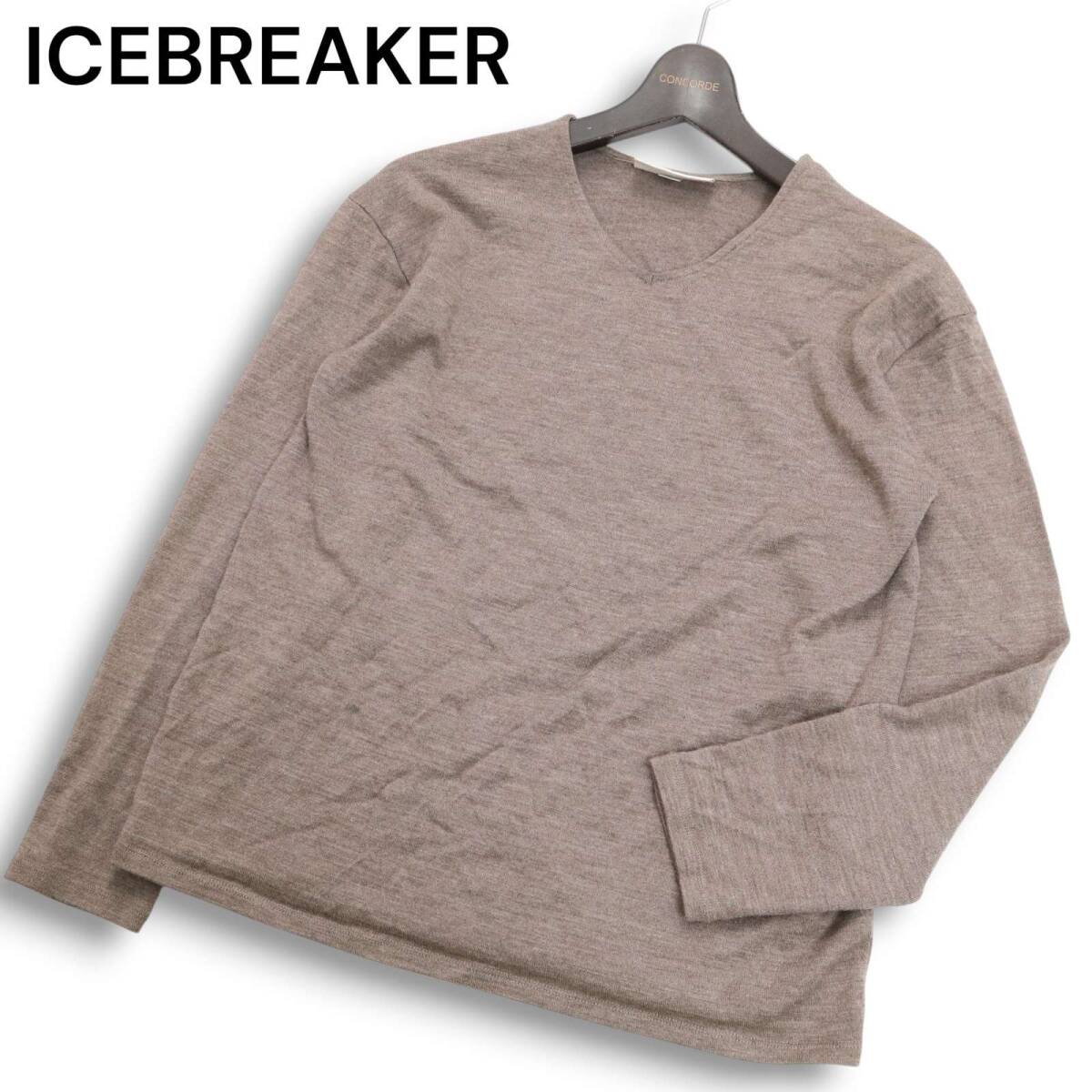 ICEBREAKER アイスブレーカー 秋冬 IT62006 メリノウール100% ディアイス Vネック ニット セーター カットソー Sz.M メンズ拍卖