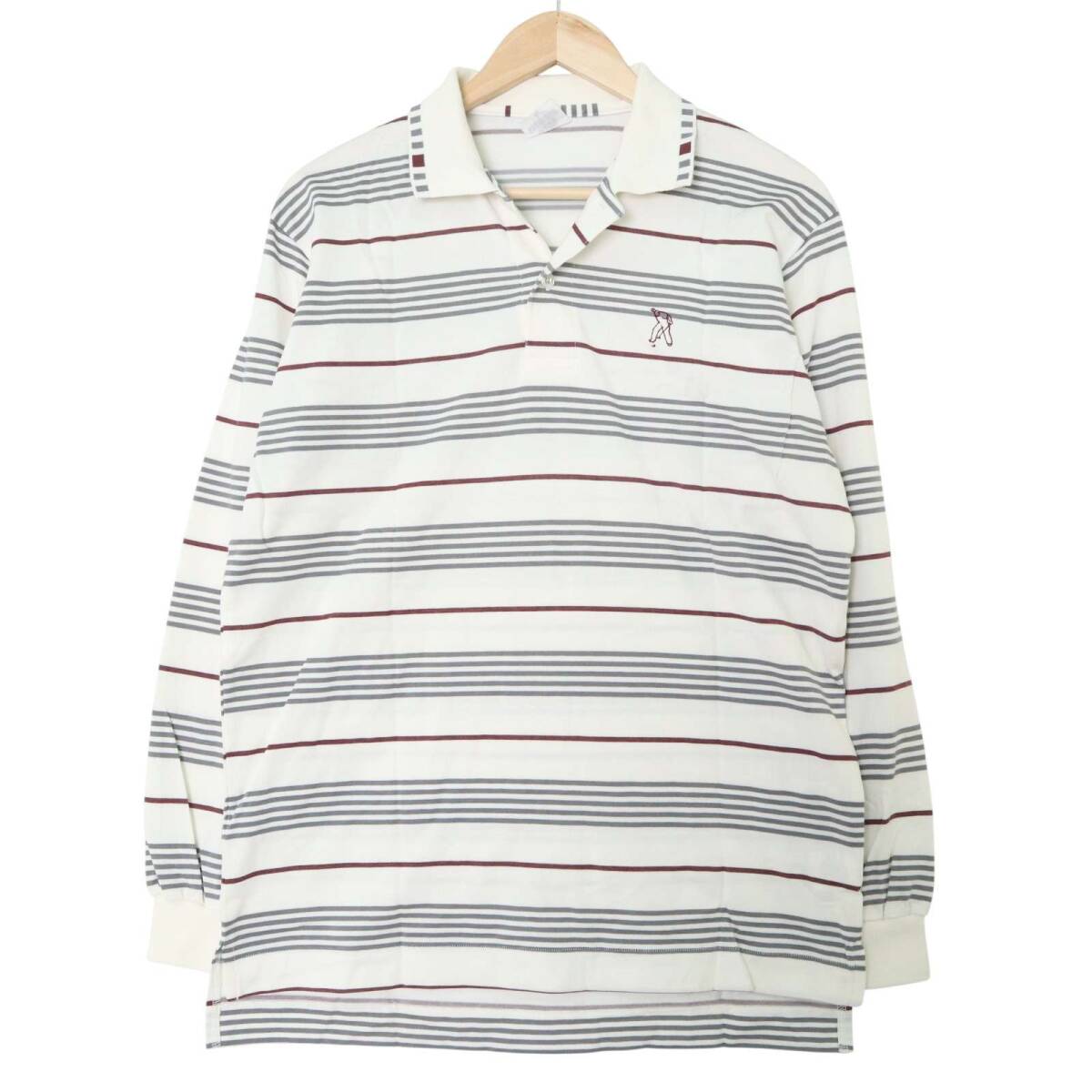 PRGR プロギア 通年 ロゴ刺繍★ DRY SHIRTS 長袖 ボーダー ポロシャツ Sz.M メンズ 白 ゴルフ拍卖