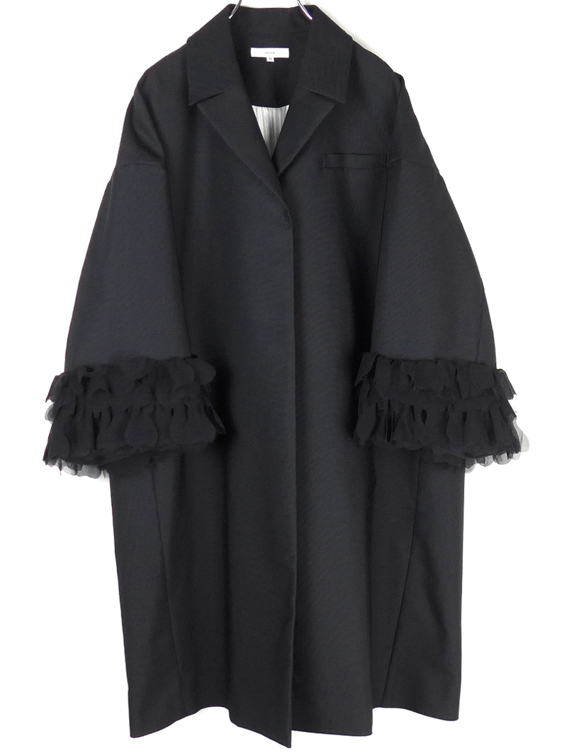 yori ヨリ 25SS完売 フラワーブーケコート36 ブラック 袖チュールフリル ギャバジン テーラードコート shirocon拍卖