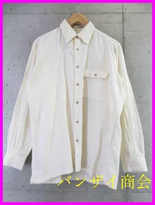 【送料300円可】0390s8◆良品です◆日本製◆RAIKA STYLE ライカスタイル 刺繍ストライプ 長袖コットンシャツ 46/ジャケット/ニットセーター拍卖