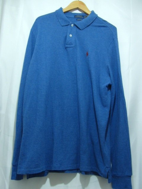 POLO RALPH LAUREN ポロラルフローレン custom fit 長袖ポロシャツ ワンポイント 刺繍 サイズ XL ブルー系 メンズ トップス拍卖