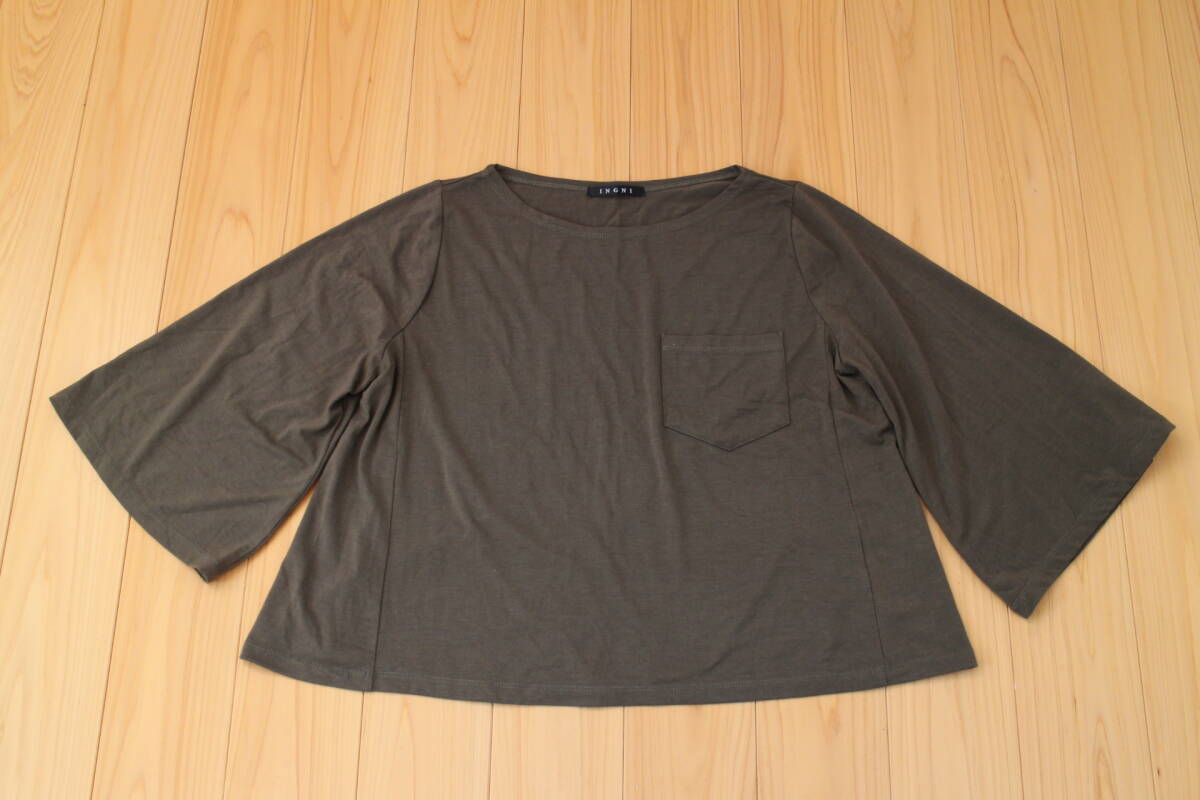 【素敵コスパ♪】今旬*INGNIイング*洗練印象派使える大人カラーこなれ感クールポケット付カットソートップス カーキ M こっくり秋色抜け感拍卖