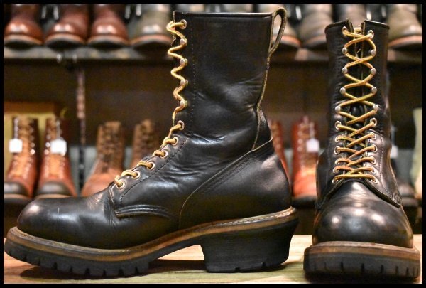 【7D 良品 PT91刺繍】レッドウィング 2218 ロガー 黒 ブラッククローム スチールトゥ 編み上げ ロング ブーツ redwing HOPESMORE拍卖