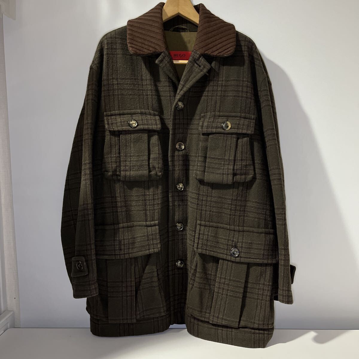 HUGO BOSS(ヒューゴボス)ビッグシルエットコート Lサイズ 日本XLサイズ相当 オリーブ×ブラウン 拍卖