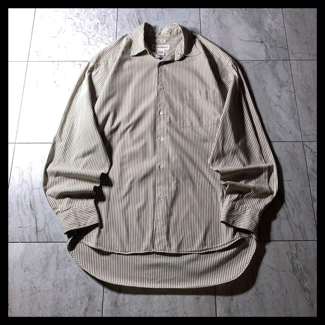 90s 00s バナナリパブリック レギュラーカラー ストライプ シャツ カーキ拍卖