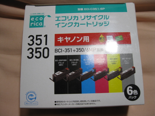 未使用 エコリカ キャノン用インクカートリッジ BCI-351+350/6MP互換 リサイクル 拍卖