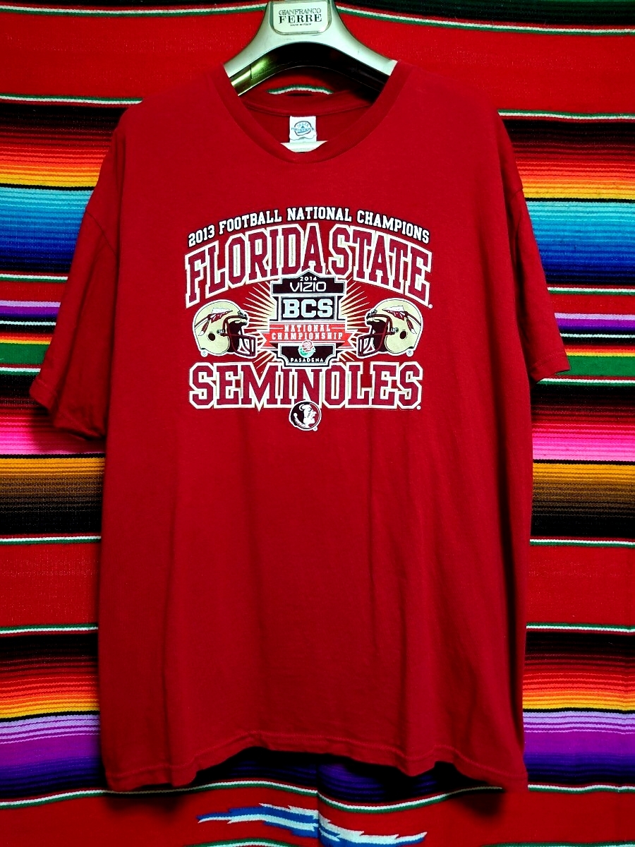 Delta デルタ フロリダ ステイル 2013フットボール全国選手権 プリントTシャツ 古着 XLサイズ レッド フロリダ ステイト セミノールズ拍卖