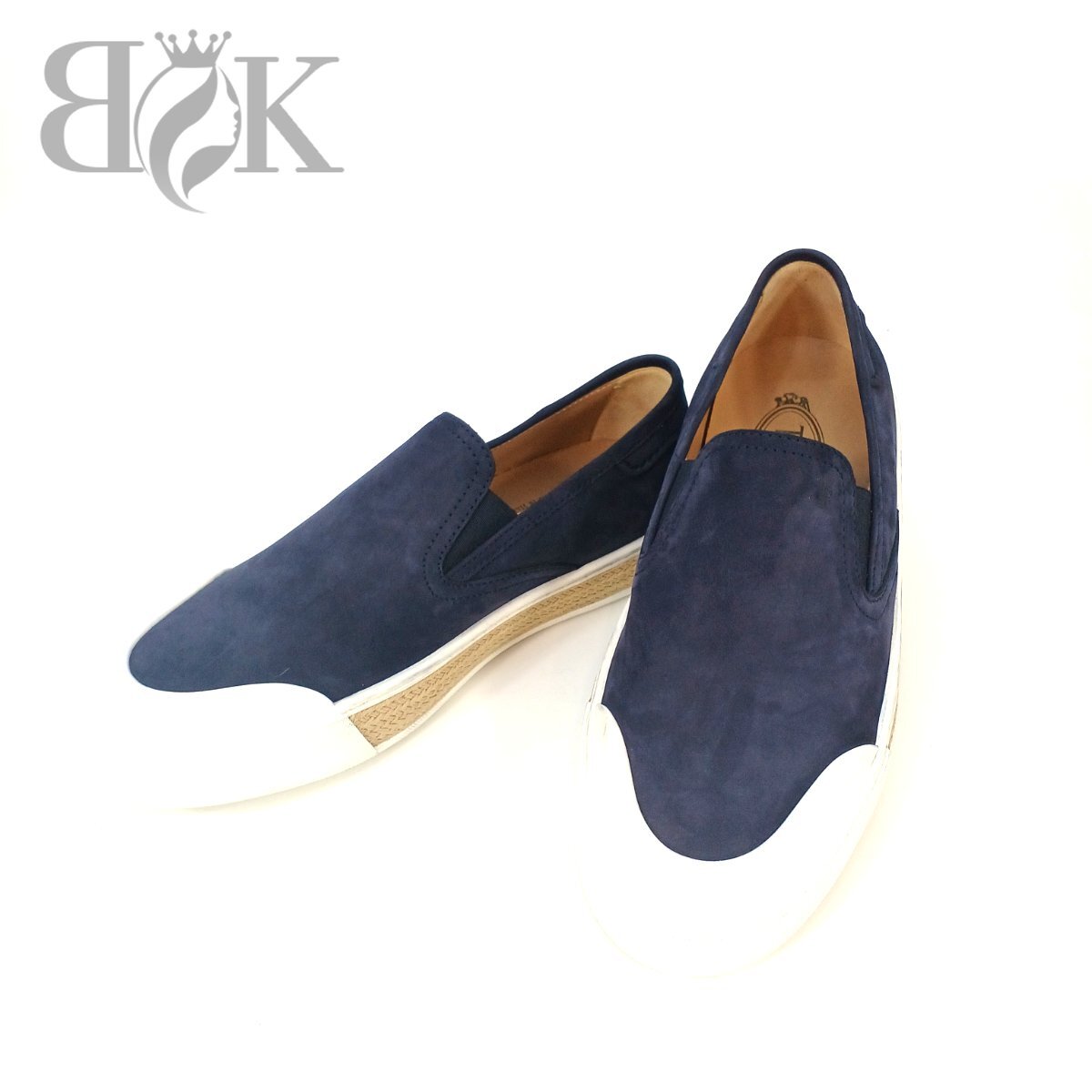 美品 トッズ スェード スリッポン スニーカー シューズ 表記サイズ6 約28cm メンズ ネイビー系 ローカット 保存袋付 靴 TOD'S 中古 ★拍卖