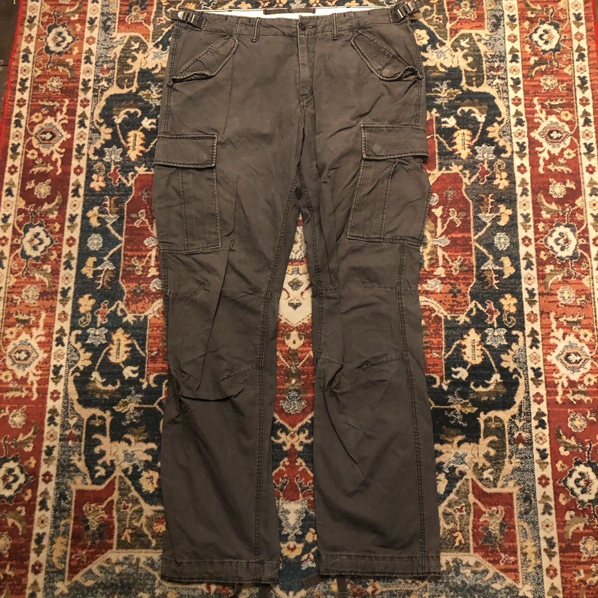 vintage ヴィンテージ カーゴパンツ ミリタリー ワークパンツ ユーティリティ アジャスター付き ドローコード グレー 古着 XL相当拍卖