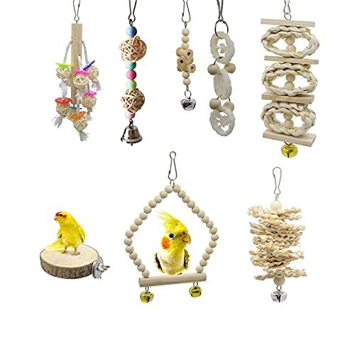 YFFSFDC バードトイ 8点セット 鳥の遊び場 原木 吊り下げ 鈴 ブランコ オウム おもちゃ 噛む玩具 鳥グッズ拍卖