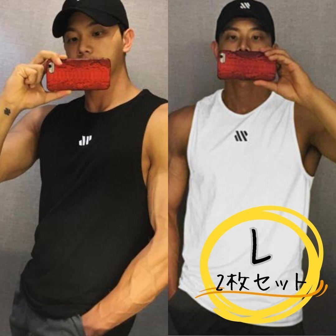 タンクトップ L ブラック ボワイト 筋トレ トレーニング 吸汗 速乾拍卖