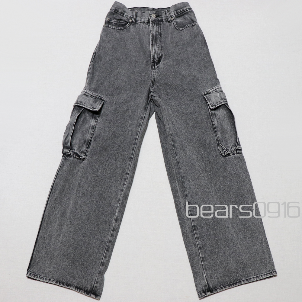 極美品 INGNI イング ハイライズ ワイドシルエット ブラックデニムカーゴパンツ 黒 S拍卖