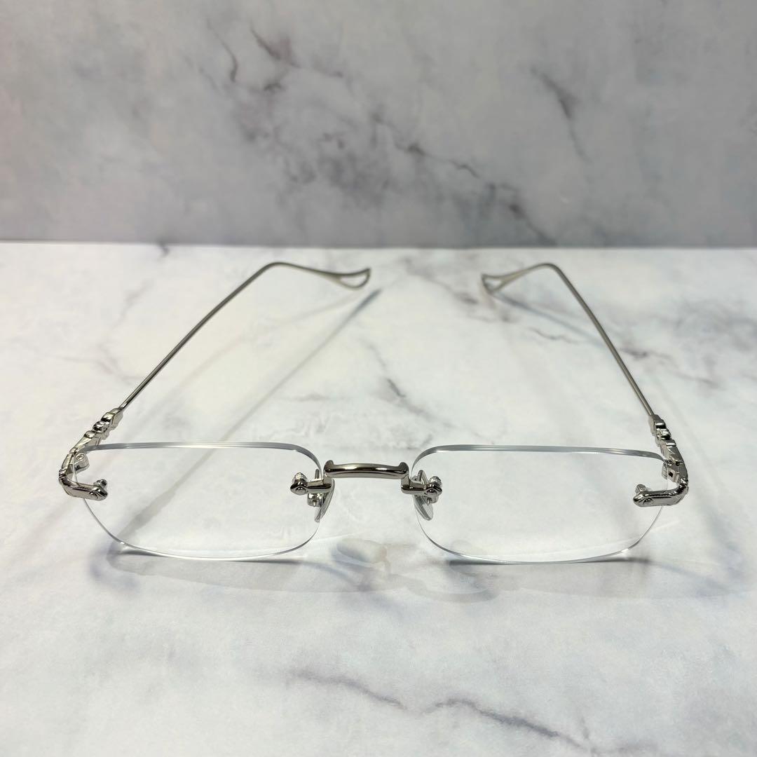 伊達メガネ眼鏡 サングラス リムレス 縁なし ツーポイント シルバー韓国 銀縁 ストリート y2k HIPHOP クロムハーツ風 ウェリントンuv紫外線拍卖