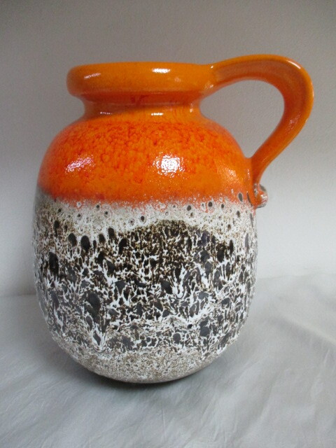 Fat Lava・ファットラヴァ オレンジ×茶×白 ヴィンテージ(アンティーク)花瓶(91325拍卖