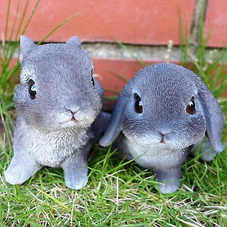 うさぎの置物 ちびっこうさぎの2点セット グレー 動物 N13112 オーナメント ガーデン オブジェ ガーデニング インテリア拍卖