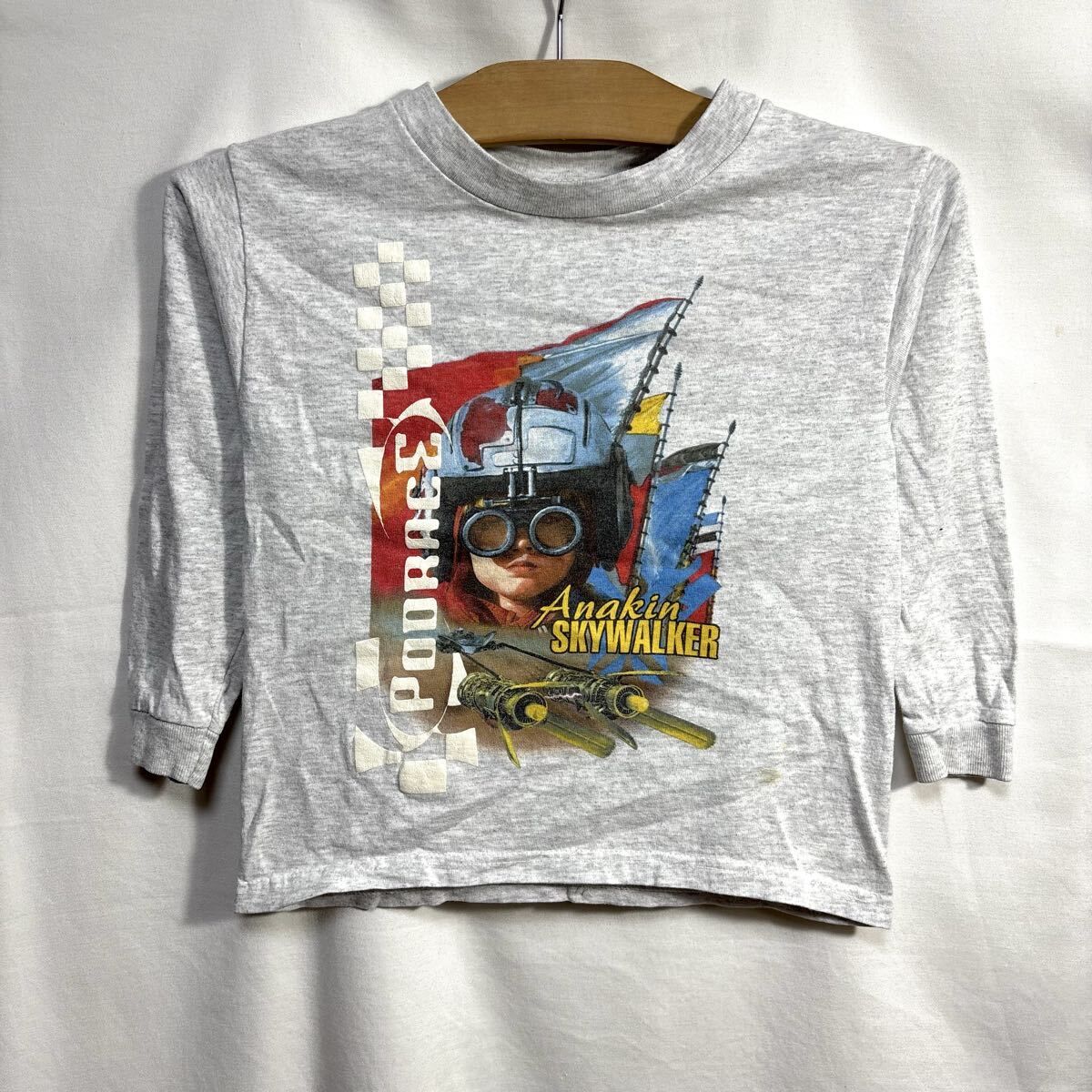 ■ 子供用 90s 90年代 ビンテージ STAR WARS スターウォーズ アナキン・スカイウォーカー 長袖 Tシャツ グレー サイズM KIDS ムービー ■拍卖