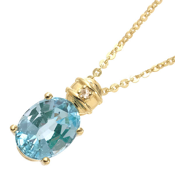 送料無料 本物 ブルートパーズダイヤモンドネックレス K18YGイエローゴールド レディースペンダント シンプル おしゃれ 可愛い 普段使い拍卖