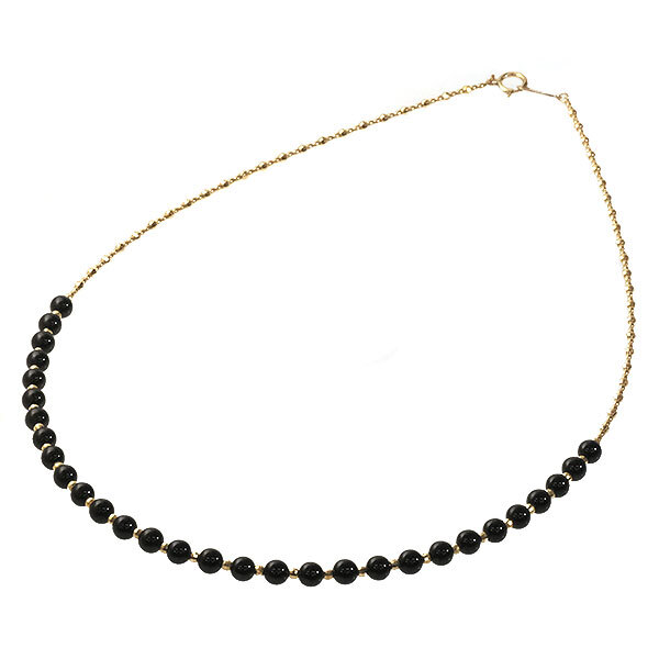 送料無料 本物 デザインネックレス K18YGイエローゴールド オニキス レディースペンダント アクセサリー ビーズデザイン おしゃれ 可愛い拍卖