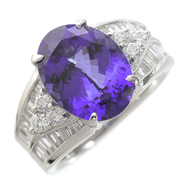 送料無料 本物 大粒タンザナイト ダイヤモンドリング 指輪 PT900プラチナ タンザ5.51 ダイヤ0.85 13号 仕上げ済み 高級 おしゃれ キラキラ拍卖