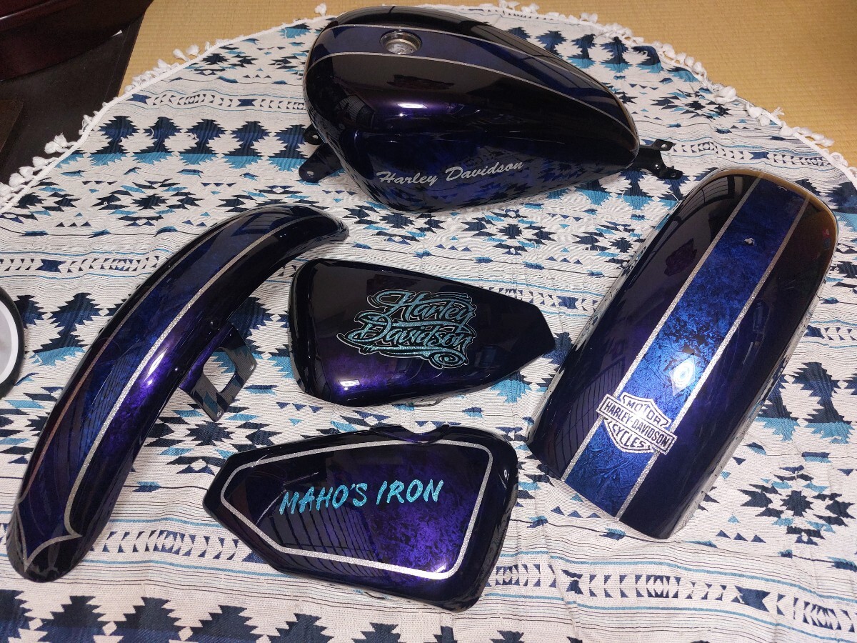 HD スポーツスター カスタムペイント外装セット タンク F/Rフェンダー 左右サイドカバー のセット XL1200NSから取り外し拍卖