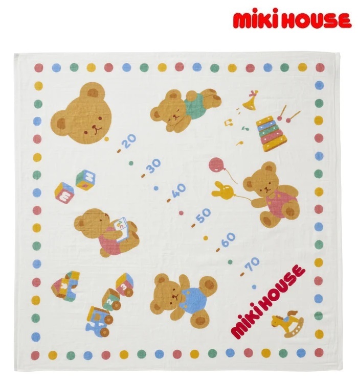 即決です!【ミキハウス】新品未使用mikihouse 90×90㎝ 身長計ガーゼバスタオル 日本製 ベビー用品 あかちゃん ギフト 贈物 プレゼント 白拍卖