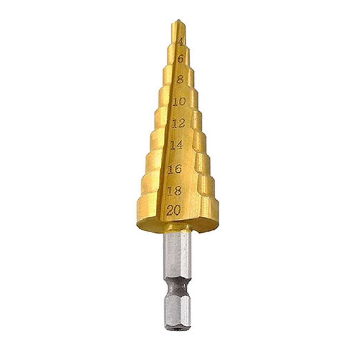 六角軸 ステップドリル チタンコーティング 穴あけ 穴拡大 多機能穴開けドリルビット 穴開け直溝4-20mm 9段;J576;拍卖