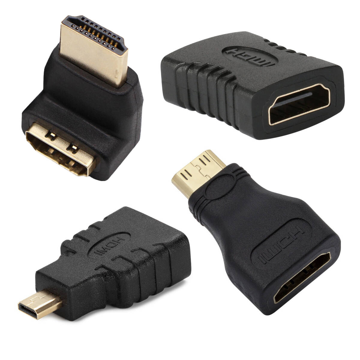 HDMI変換アダプター mini HDMI & micro HDMI 90°L型 コネクター 延長 高解像度 テレビ/コンピュータ/プロジェクター 4個セット);J3841;拍卖
