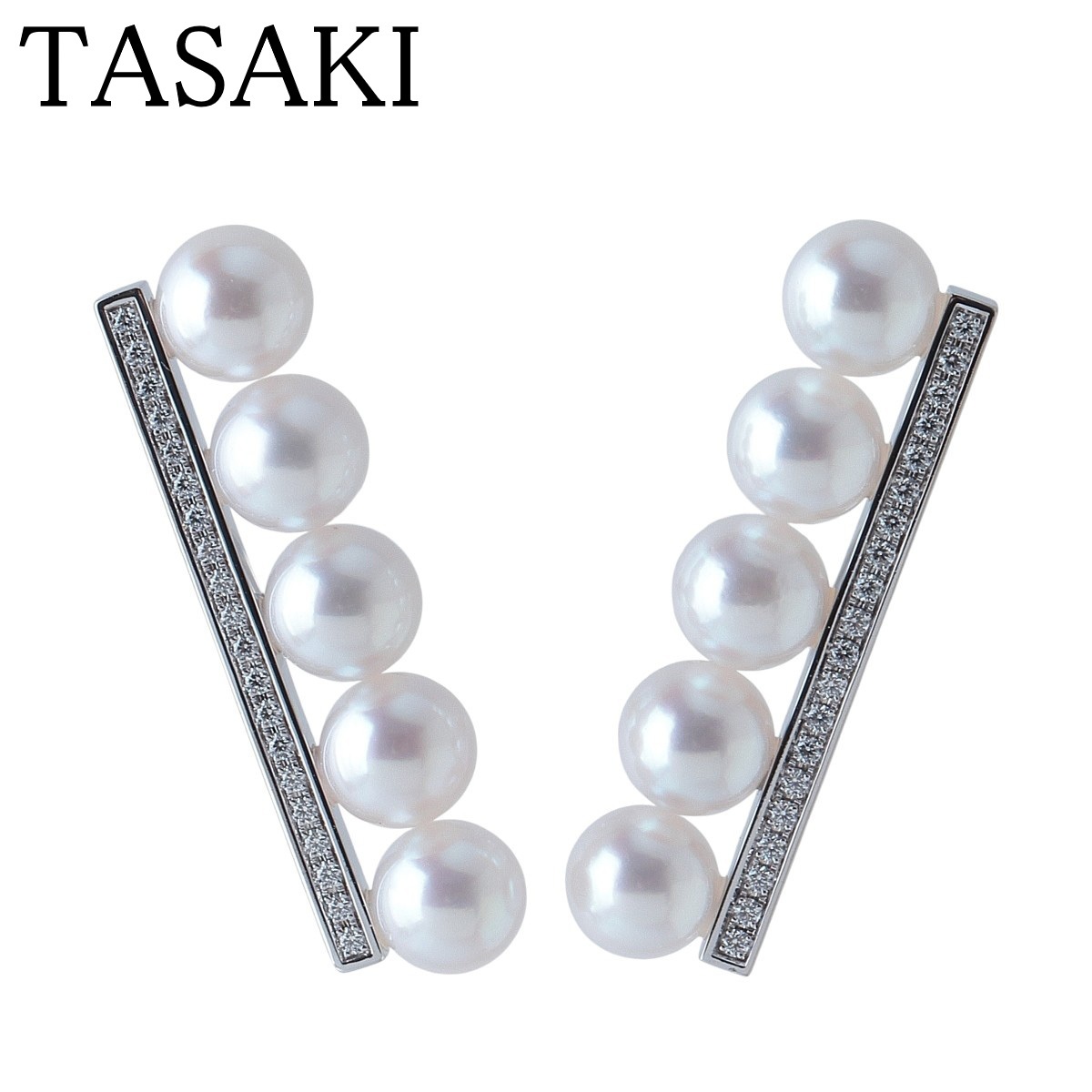 タサキ バランス プラス パール ダイヤ ピアス 5.5mm 0.08ct×2 750WG E-4464型 修理明細書 新品仕上げ済 【22948】拍卖