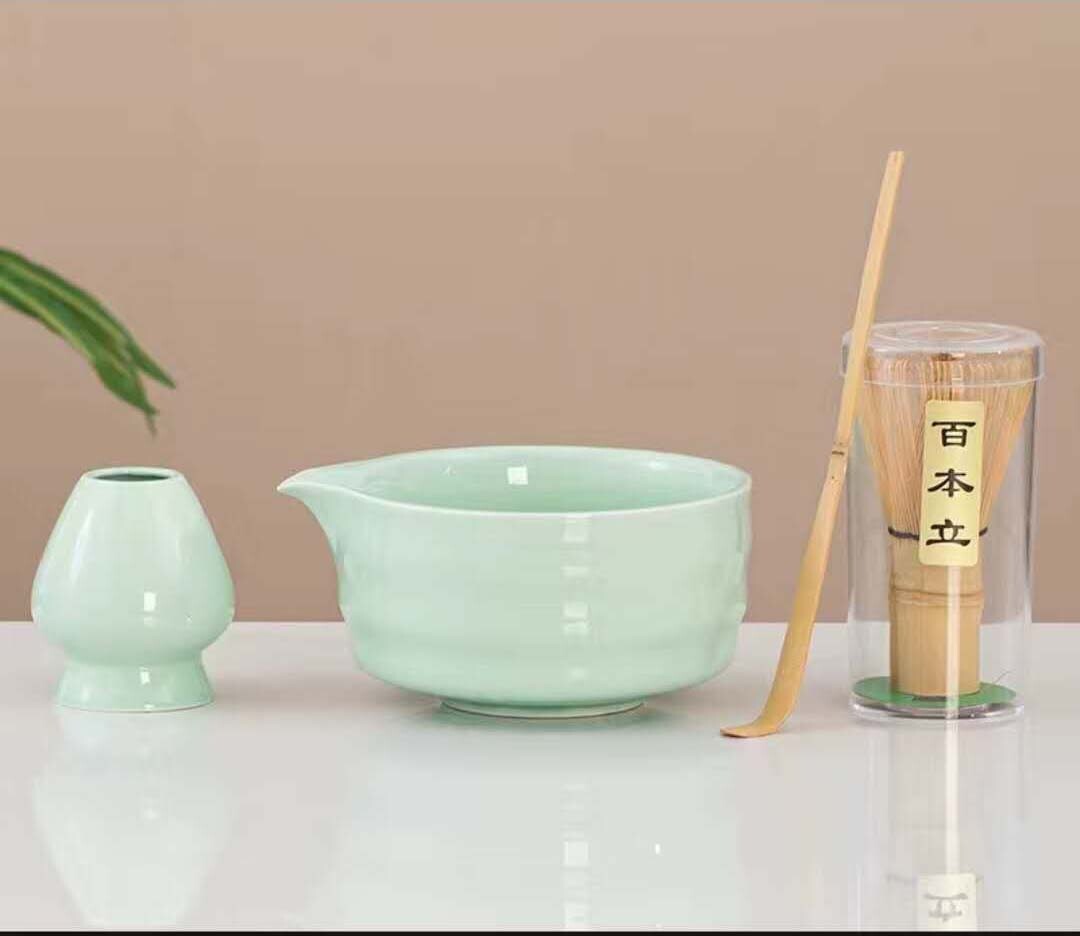 【4点セット】抹茶セット 茶道具 初心者 自宅用 お点前セット 陶器 茶筅立て お手入れも簡単(グリーン色)GR35拍卖