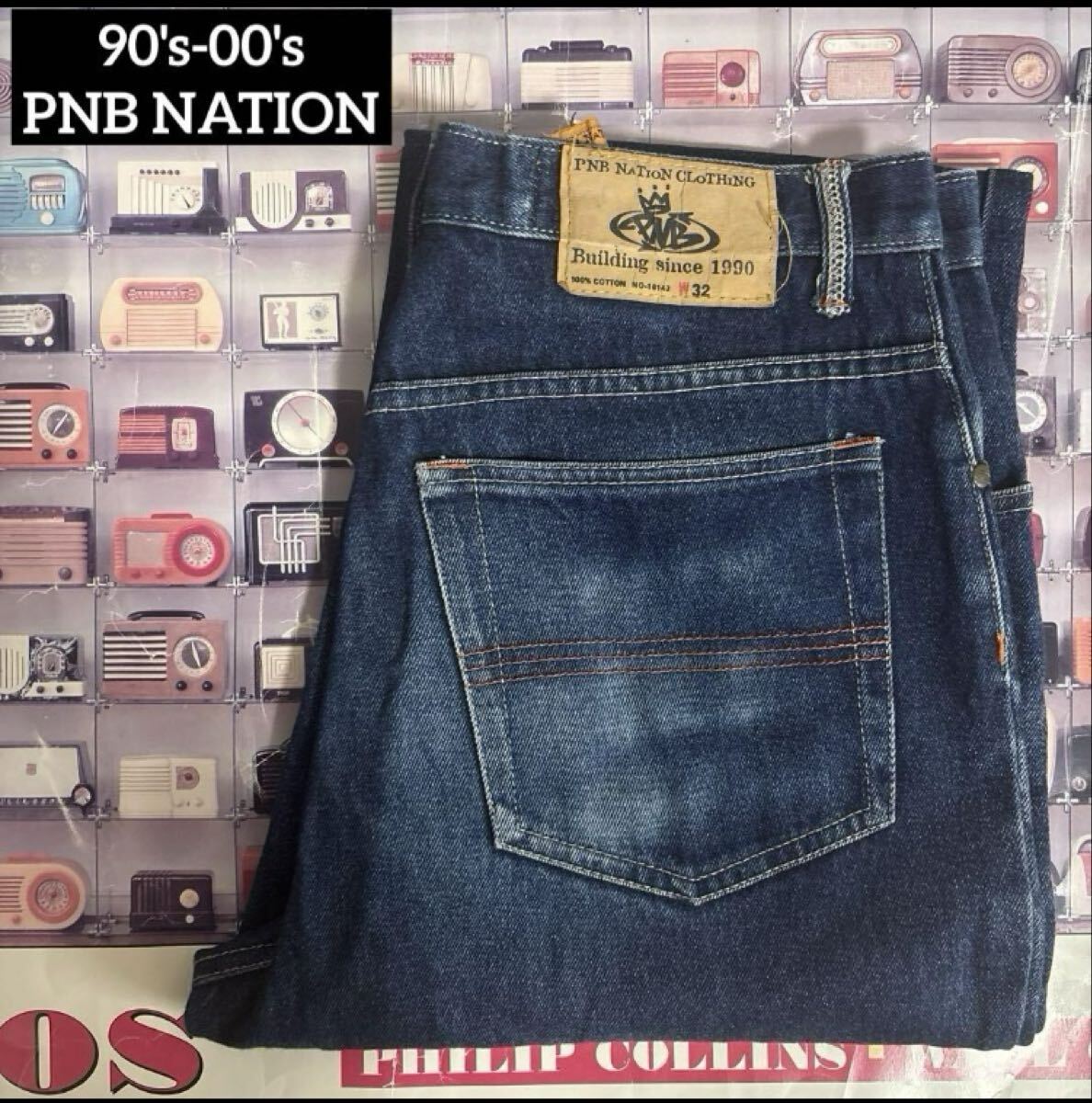90s-00s PNB NATIONバギーデニムパンツW32 Y2K hiphop拍卖