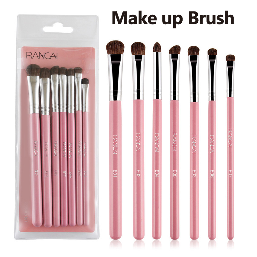 アイメイクブラシ7本セット 馬毛 木製柄 アイシャドウブラシ:ピンク拍卖