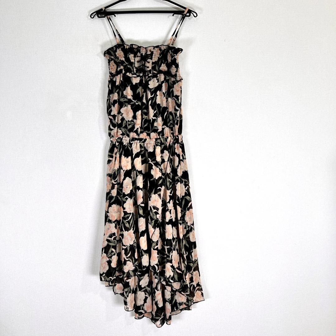 【全日本婦人子供服工業組合連合会】黒 ブラック 花柄 ロングワンピース キャミワンピ 女性用 レディース Mサイズ【a028】拍卖