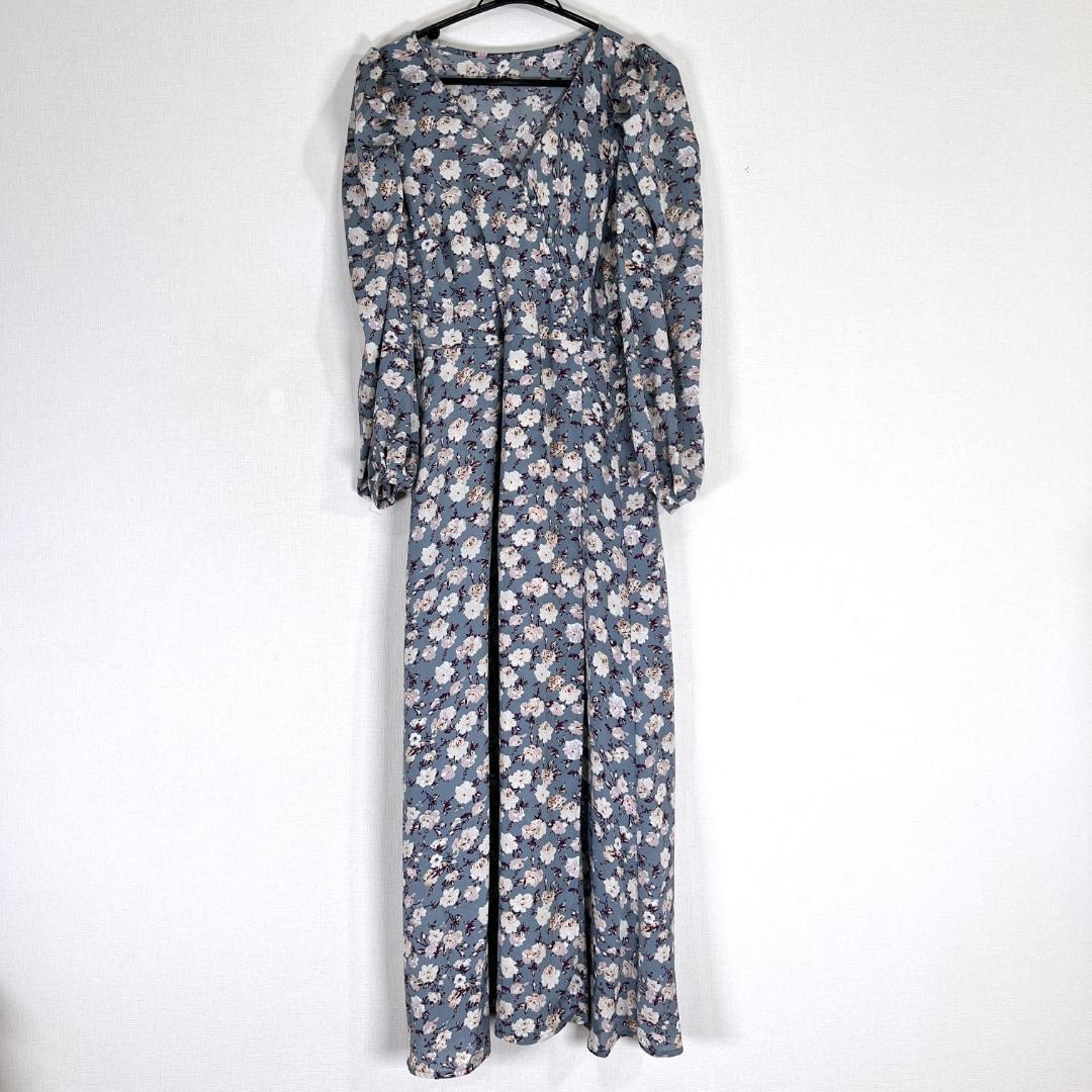 【as know as】アズノゥアズ サックス系 花柄 ロングワンピース 女性用 レディース Fサイズ フリーサイズ【a029】拍卖