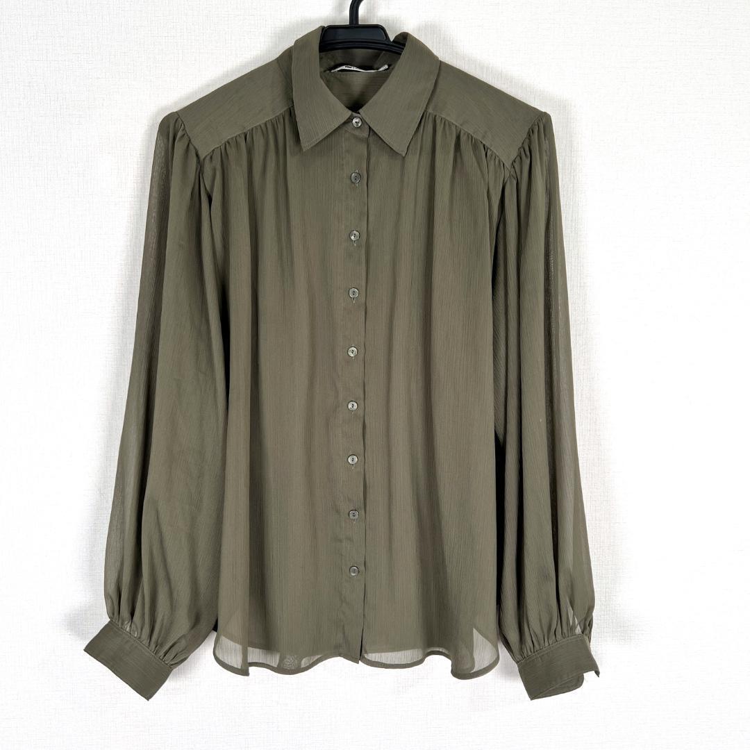 【UNIQLO:C】ユニクロ シー カーキ シースルーシャツ シアーボリュームブラウス トップス 女性用 レディース Sサイズ【a031】拍卖