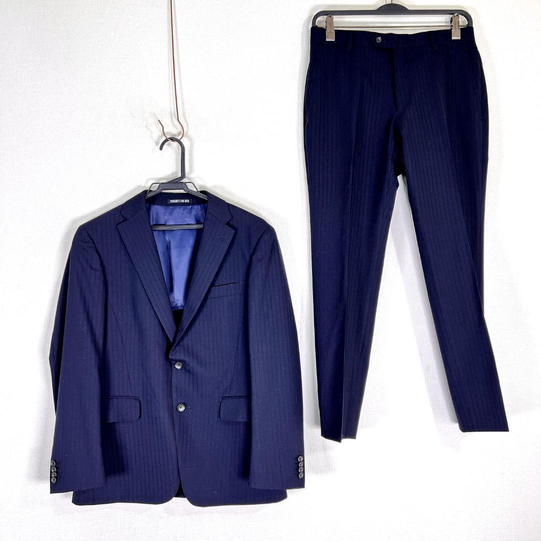 【PERSON'S FOR MEN】パーソンズフォーメン ネイビー ストライプ スーツ 上下セット 2点セット セットアップ 紳士服 メンズ A-3【a033】拍卖