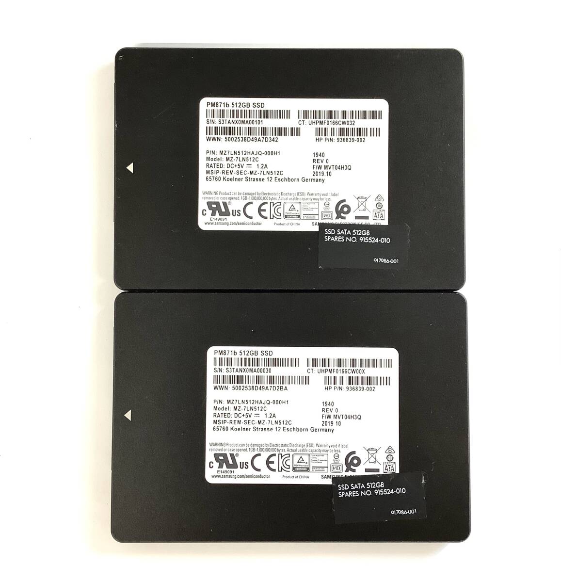 S70902155 SAMSUNG SATA 512GB 2.5インチ SSD 2点 使用時間:5873H、19713H【中古動作品】071010拍卖