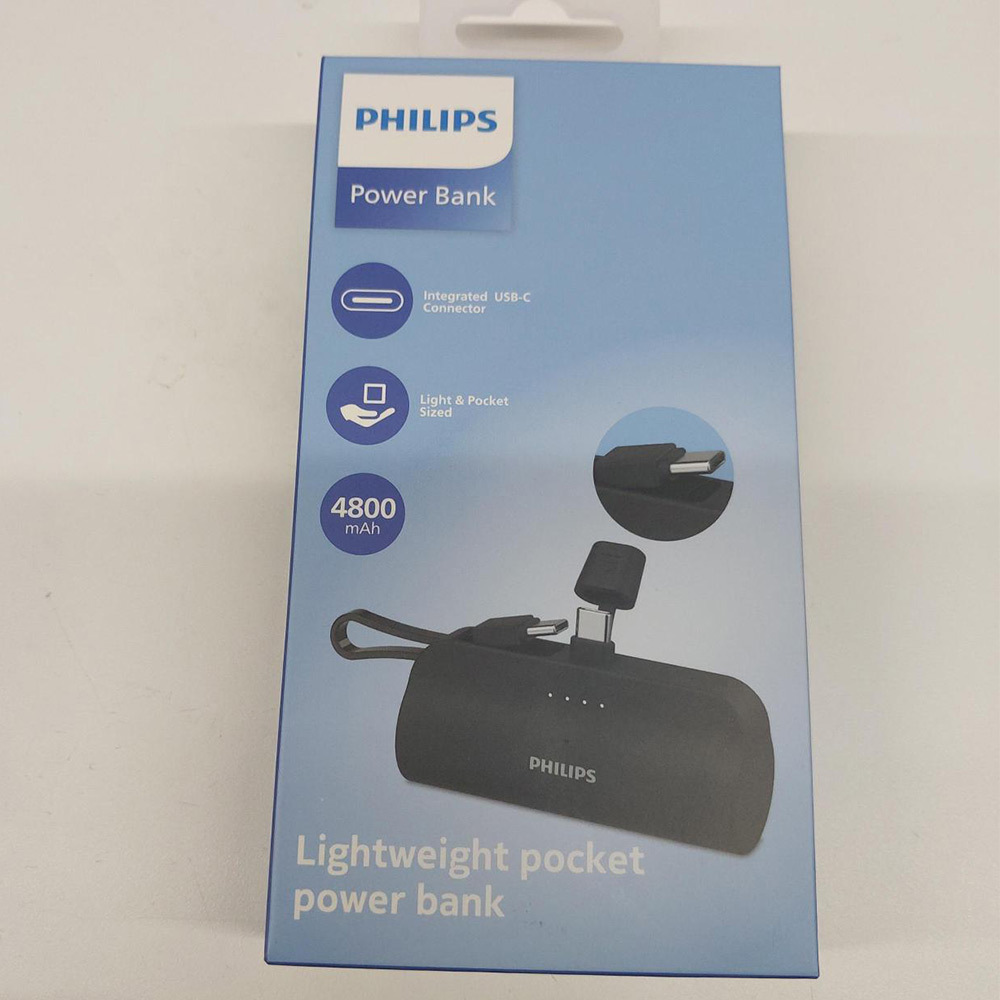 新品 未開封 Philips (フィリップス) モバイルバッテリー 4800mA大容量 USB-Cコネクター USB-Cケーブル内蔵軽量拍卖