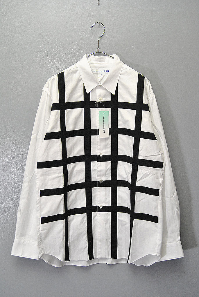 COMME des GARCON SHIRT BLACK LATTICE SHIRT コムデギャルソン シャツ ブラック 格子 ストライプ 長袖シャツ ホワイト ブラック S拍卖
