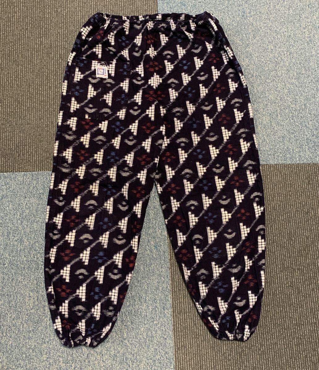 ☆ズボン 久留米 かすり M パンツ もんぺ 野良着 リメイク素材 ハンドメイド パッチワーク カスリ ポケット付き ウエストゴム (A-3046)拍卖