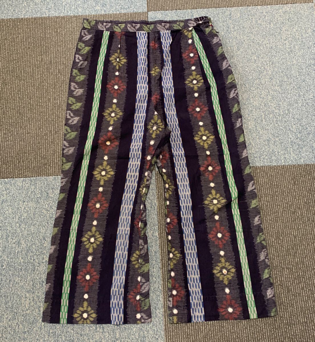 ☆ズボン 着物 久留米絣 パンツ もんぺ 野良着 リメイク素材 ハンドメイド パッチワーク かすり (A-3044)拍卖