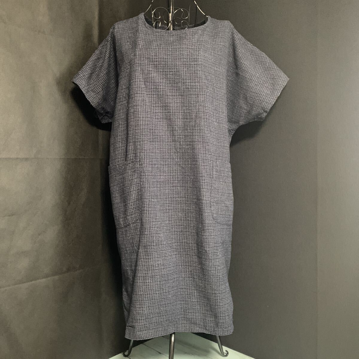 ☆ワンピース 半袖 綿の郷 着物 藍染 生地 リメイク素材 ハンドメイド 古布 型染め 絣 手作り パッチワーク カスリ かすり (A-2996)拍卖