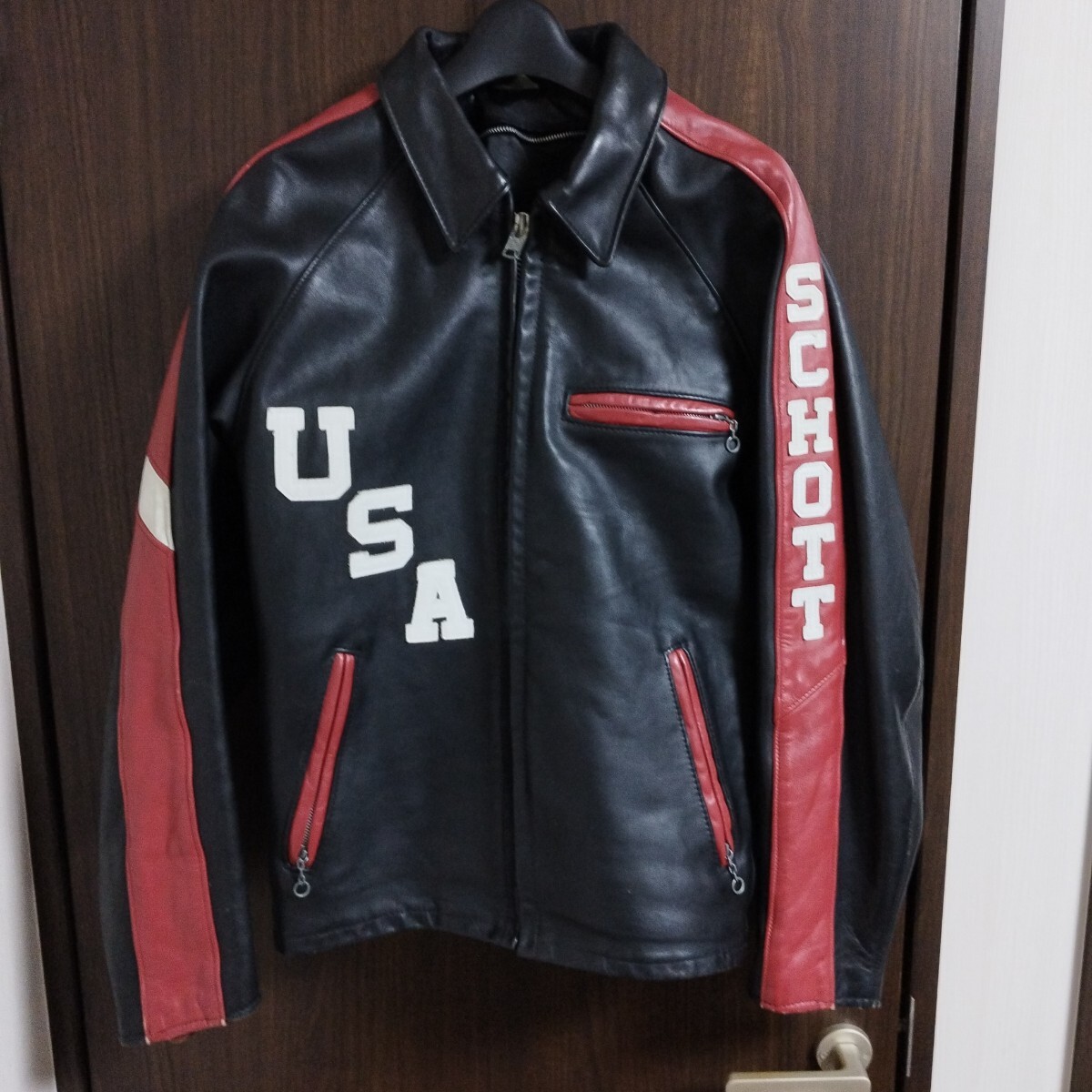 schott NEWYORK ライダースジャケット schott革パッチロゴ拍卖